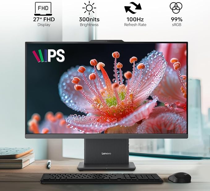 Lenovo IdeaCentre Business All-in-One PC, 27" FHD 100Hz Display, AMD Ryzen 7 8845HS, 32GB DDR5 RAM, 1TB SSD, Wi-Fi 6, Win11 Home, Wireless KB & M, Copilot-Ready, Bundle with Adata UC310 64GB
