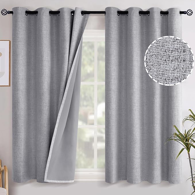 YoungsTex Grey Linen Curtains Blackout 45 Inches Long by YoungsTex