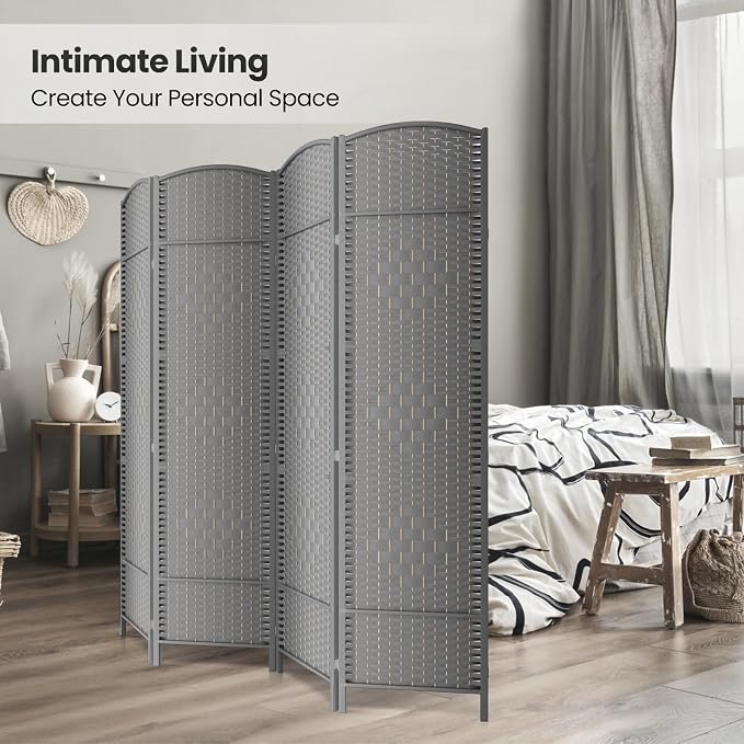 4 Panel Folding Room Divider, Woven Privacy Screen, handcrafted diamond pattern - Image 4