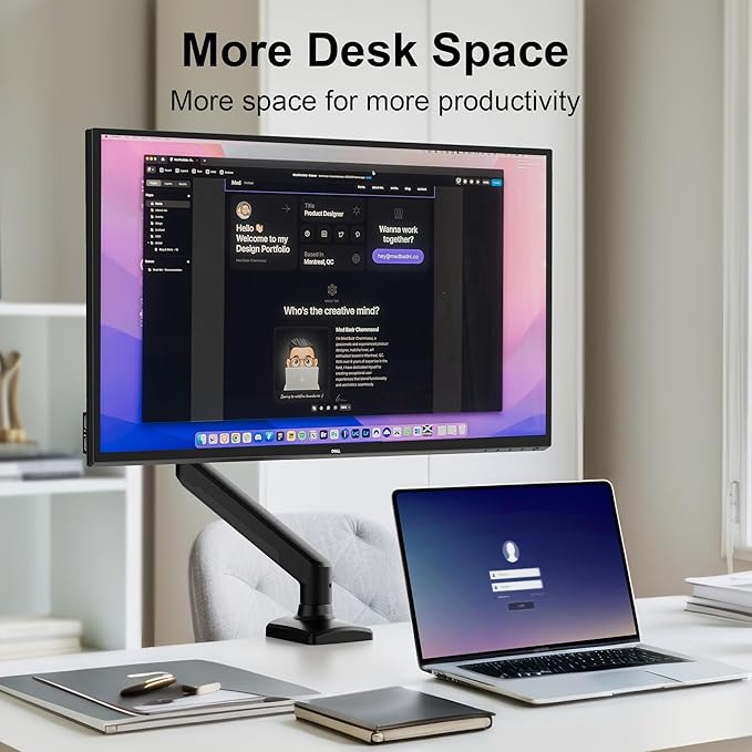 NearHub Single Monitor Mount,Each13-32 ” Up to 22 lbs Computer Screen,180° Swivel, Tilt +90° to -45°, 360°Rotation,Full Motion Adjust with C Clamp and Grommet Base,VESA Mount 75mmX75mm,100mmX100mm