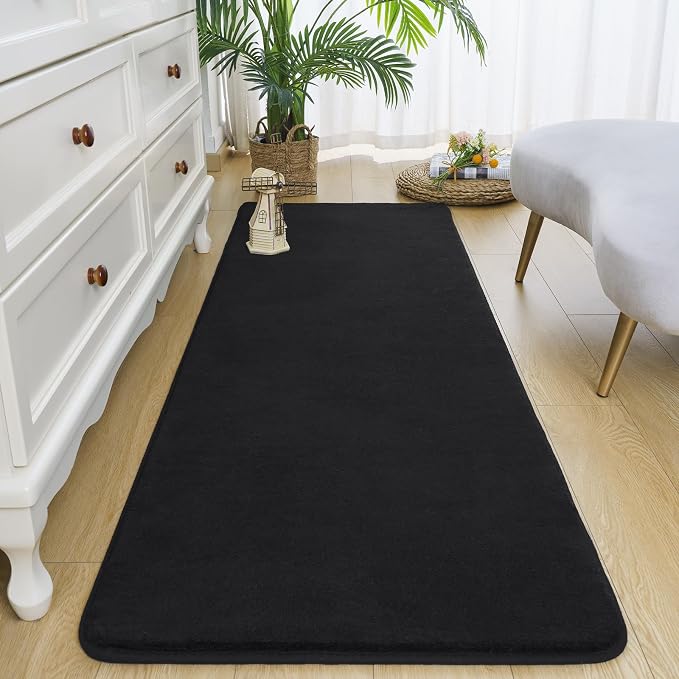 Modern Soft Hallway Runner Rug, 2x6 Feet Black Washable Runner Rugs | Fluffy - Image 9