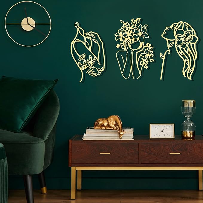 Photect 3 Pcs Metal Wall Art Decor Minimalist Abstract Woman Wall Art Metal - Image 7