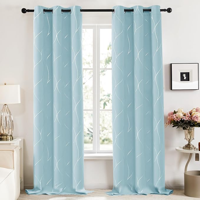 Deconovo Curtains for Living Room, Pattern Blackout Curtains 108 Inch Long | - Image 2