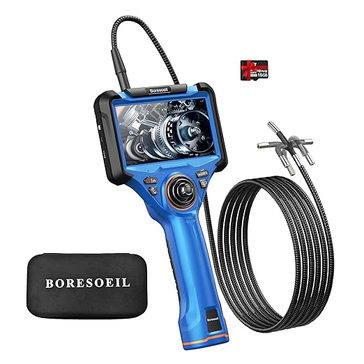 BORESOEIL 360° Articulating Borescope, 5.0FT 0.25in HD 1080P Flexible Snake Camera with Light, 5" IPS Screen for Plumbing & Machinery Inspection, Waterproof Endoscope