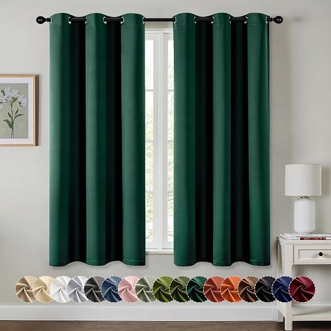 MIULEE Blackout Curtains for Bedroom 2 Panel 40 x 63 Inch Long Hunter Green | by MIULEE