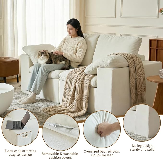 78" Loveseat Sofa, Deep Seats, Cloud Sectional Couches - Image 7