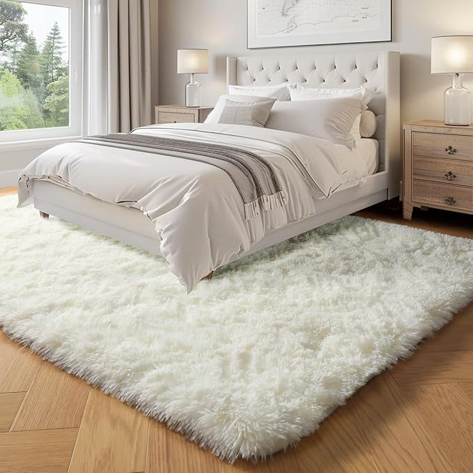 White Fluffy Shag Washable Area Rugs - Image 4