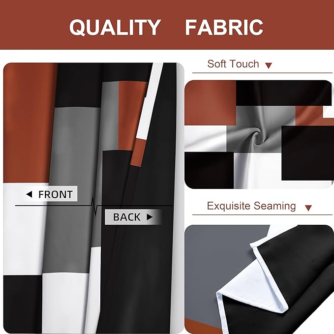 Burnt Orange 100% Blackout Curtains for Bedroom 72 inch Length 2 Panels Set Grey Modern Abstract Geometric Fall Black Out Curtains Insulated Room Darkening Window Drapes for Living Room, 52Wx72L