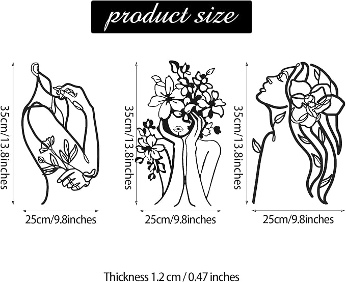 Photect 3 Pcs Metal Wall Art Decor Minimalist Abstract Woman Wall Art Metal - Image 3