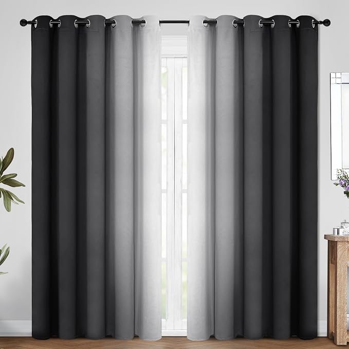 COSVIYA Grommet Ombre Black Room Darkening Curtains 84 inch by COSVIYA