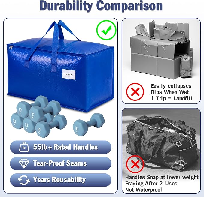 KYODOLED 4 Pack Blue Moving Bags, 24 Gal Large Storage Totes - Image 5