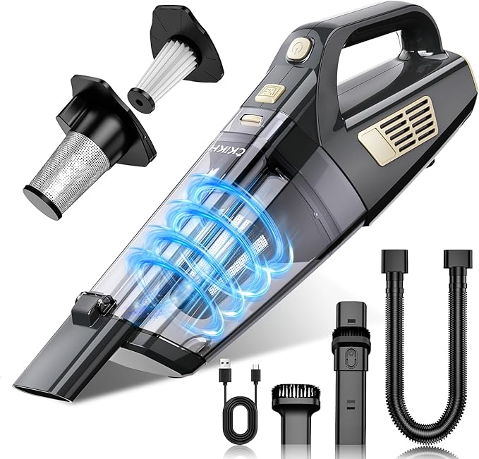 CKIKH Handheld Vacuum Cordless, 15000PA Strong Suction Hand Held Car Vacuum Cleaner Portable with Multi-Nozzles & Washable Filter, Lightweight Dust Busters Rechargeable for Home, Car, Office, Pets