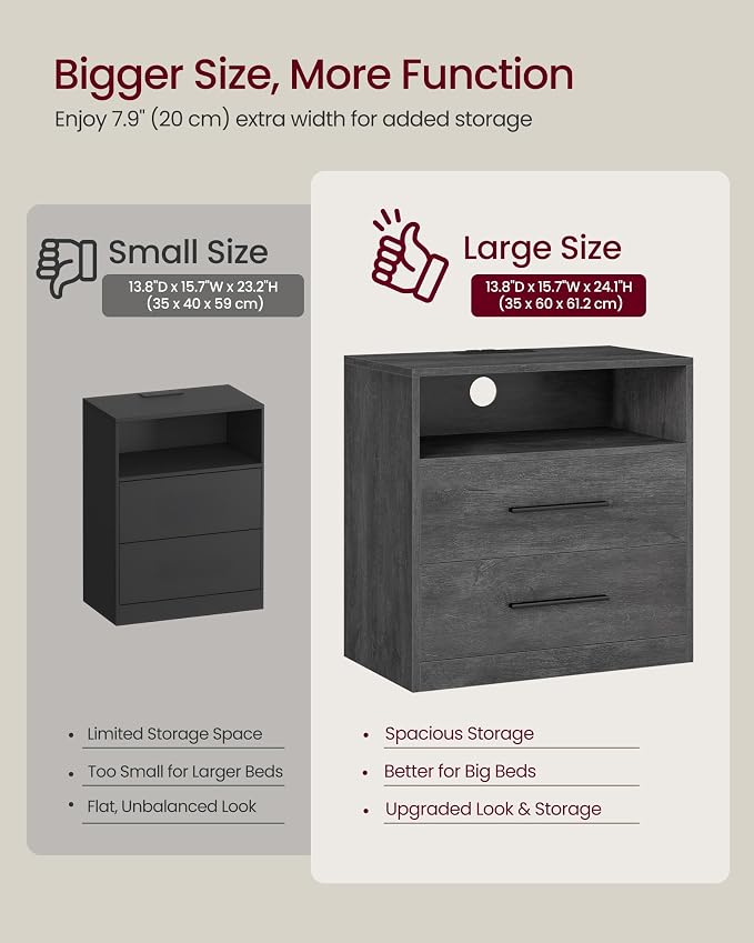 VASAGLE 23.6‑Inch Wide Nightstands, LED Lights, 2 Drawers | Modern Side End - Image 7