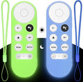 2PC Cover-Case-for-Chromecast-Google-TV-Remote, Glow-in-The-Dark Silicone Sleeve Skin for Google Chromecast 4K/HD (Green + Blue)