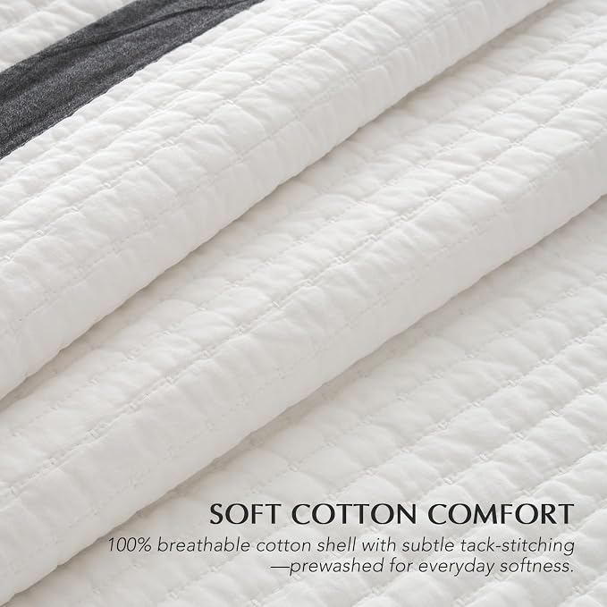 EVERGRACEHOME Border Frame Cotton Quilt Bedding Set, Washed Black | Border - Image 3