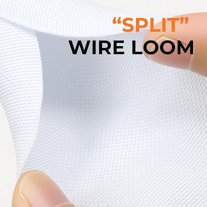 HOLED 3/16 inch Split Braided Cable Management Sleeve for USB Cable Power Cord Audio Video Cable, Wire Loom Cord Protector from Cat Dog Chewing (White, 25FT)