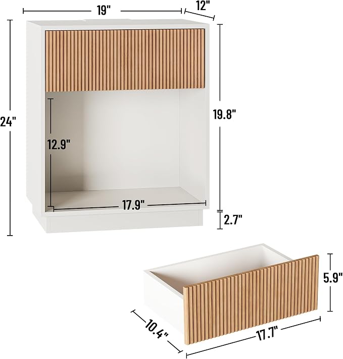 End Table with Charging Station, Fluted Nightstands Set of 2, Modern Bedside - Image 2