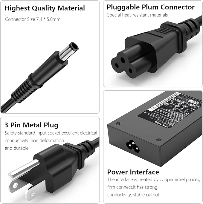 180W 130W AC Charger Adapter Fit for Dell Dock WD19S WD19 WD22TB4 K20A K20A001, TB16 D6000 D6000S Docking Station Business Monitor WD15 K17A001 WD19TBS WD19TB Docking Station Power Supply Cord