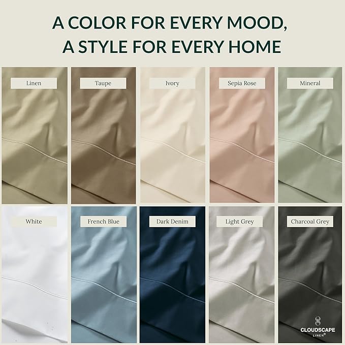 Cloud Scape Linen 100% Egyptian Cotton Sheets Full Size, 4 Pieces Luxury Bedding Set, 400 Thread Count,Hotel Quality, Silky Soft, Deep Pockets up to 17, Charcoal