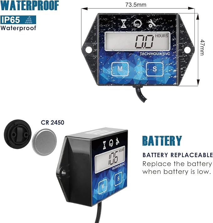 2 Pieces Runleader Small Engine Timer, Digital Tachometer, Maintenance Reminder, Battery Replaceable, User Shutdown, for ZTR Lawn Mower Tractor Generator Marine Outboard ATV (2)