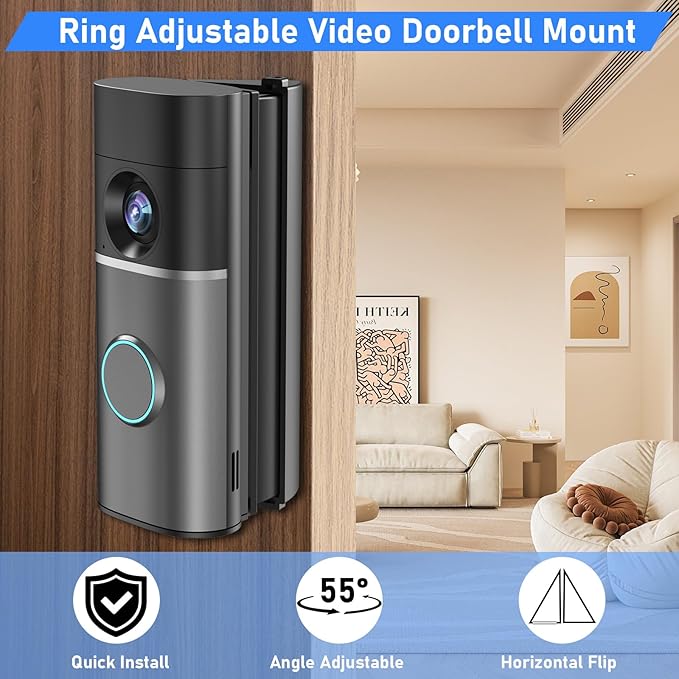 Pyfhy R/ing Doorbell Angle Mount Adjustable 35 to 55 Degree Compatible with Wired Doorbell Pro/Plus, Camera Door Mount Wedge Kit, Left/Right Universal Installation Corner Holder for Apartment Door