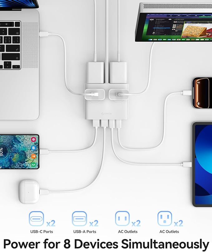 ORICO 25W GaN Power Strip with USB Ports, 8-in-1 Charging Station | with 4 AC - Image 2