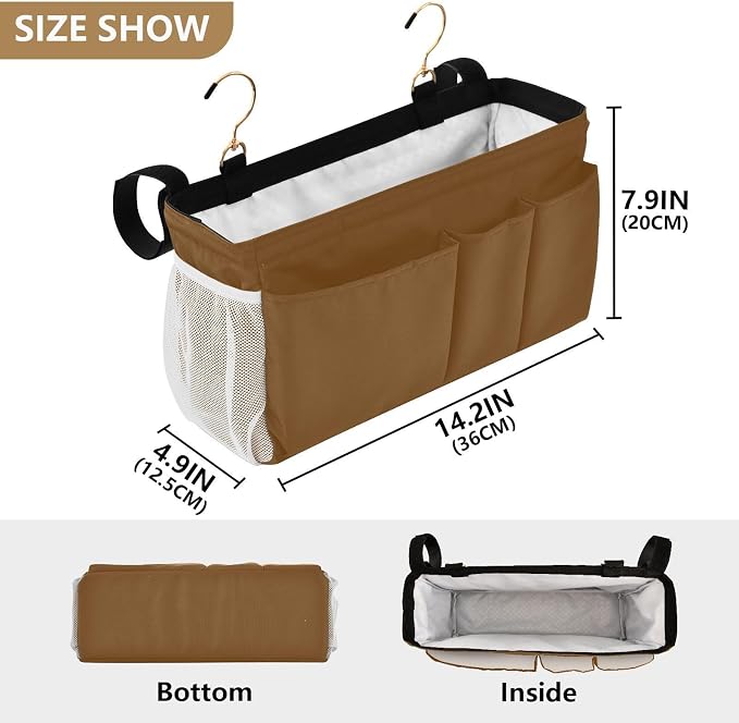 DOMIKING Brown Bedside Caddy for Dorm Bed Recliner Armrest Organizer - Image 4