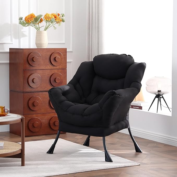 Welnow Black Single Lazy Chair for Adults，Modern Reading Accent Chair | A Side - Image 8
