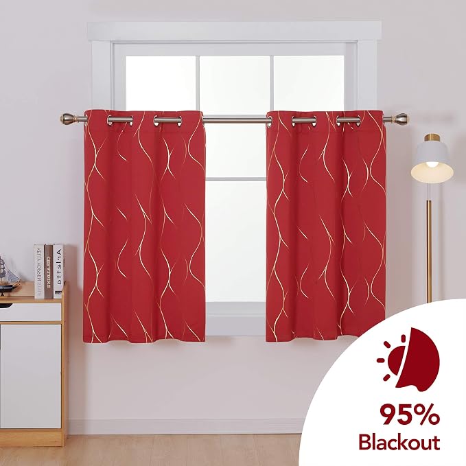 Deconovo Curtains for Living Room, Pattern Blackout Curtains 45 Inches Long | - Image 2