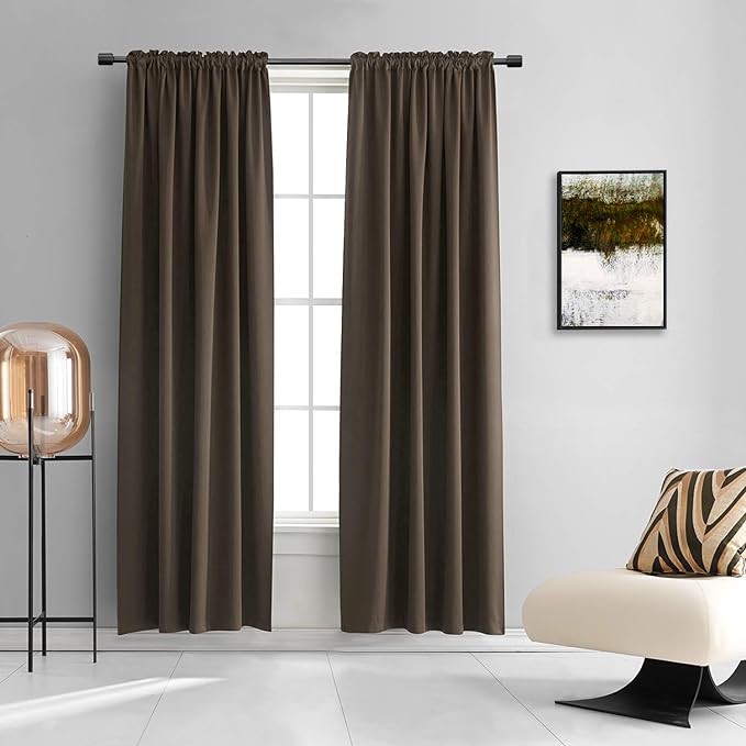 2 Panels 84 inch Length Chocolate Brown Blackout Curtain Panels by DONREN