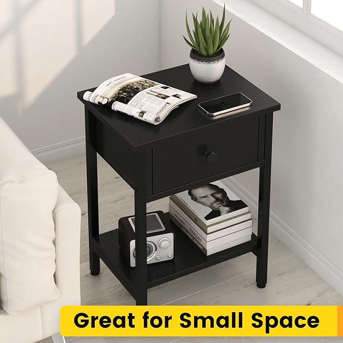 Nightstands Set of 2 with Drawers, Bedside Table Set of 2 with Storage Shelf - Image 5