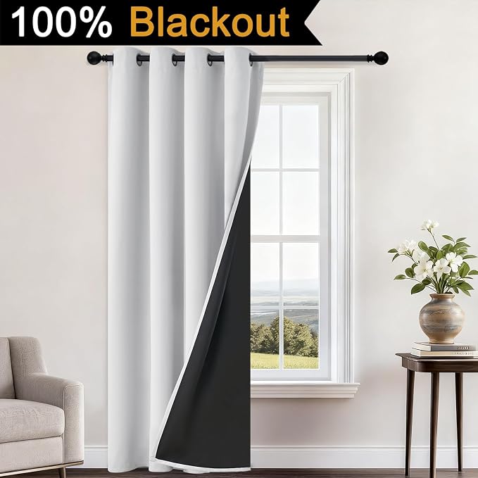 Yakamok Greyish White Blackout Curtains 96 Inches Long 52" Wide, 1 Panel | - Image 2