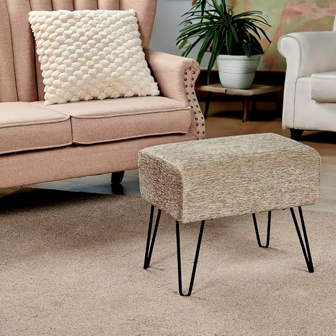 Home Soft Things Jacquard Chenille Ottoman, Tanga-Grey, Fuzzy Entry Way Ottoman - Image 8