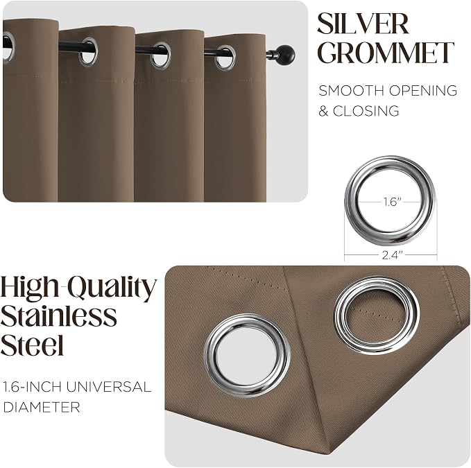 CUCRAF Custom Khaki Blackout Curtains 1 Panel Set, Thermal Insulated Grommet - Image 2