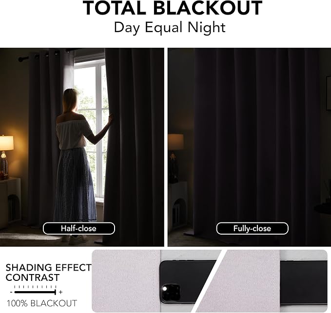 Deconovo 100% Blackout Curtains, Living Room Curtains Jacquard, 2 Panels - Image 3