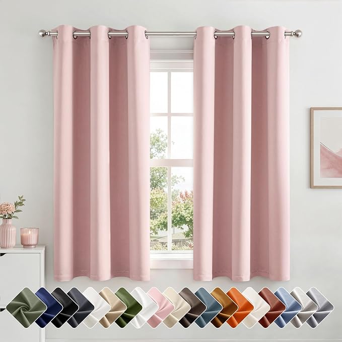 Light Pink Blackout Curtains for Bedroom Living Room W40 x L63 Inch | 63 Inch by Woaboy