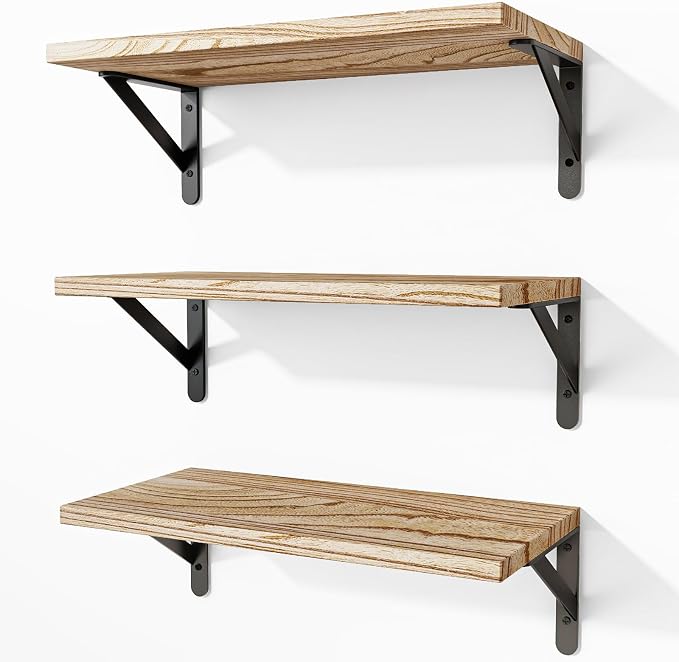 Fixwal Wall Floating Shelves for Decor | Wood Shelves, Natural Grain, 40Lb by Fixwal