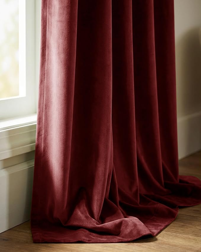 Burgundy Red Velvet Curtains 84 inches Christmas Decor, 2 Panels | Thermal - Image 9