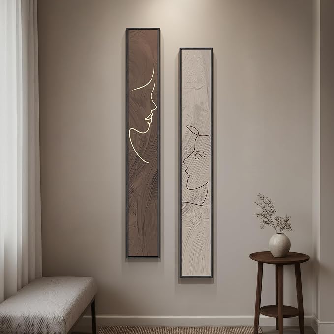 Large Framed Neutral Abstract Vertical Wall Art Set of 2, Modern Brown and by Cuspin