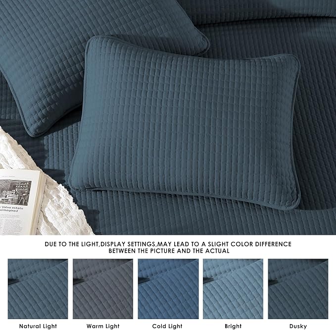 King Size Quilt-Lightweight Navy Blue Bedspreads King Quilt Bedding Set | Soft - Image 6