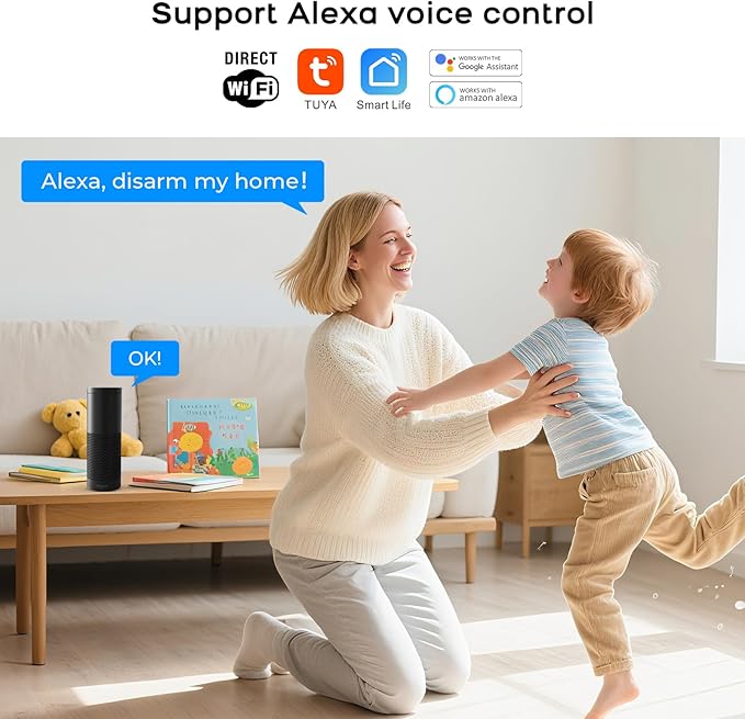 Wireless Home Security Aystem,24Pcs DIY Kit with Door/Window Sensors,Motion Sensors Detectors,SOS Button,Remote,APP Insta Alert Compatible with Alexa,for Smart Life or Tuya APP,NO Monthly Fees