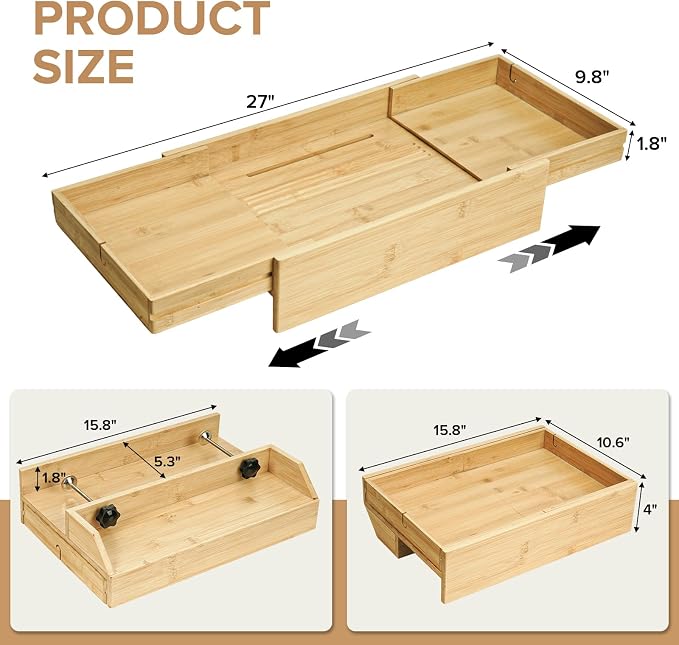 Bamboo Bedside Shelf with Expandable Tray, Clip-On Bunk Bed Nightstand - Image 2