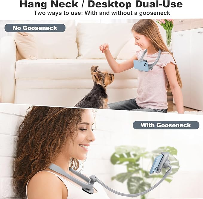 LOVFIVE Cell Phone Stand, Neck Cell Phone Holder for Bed, Hand Free POV/Vlog Selfie Phone Neck Holder for Recording, Universal Multi-Functional Flexible Phone Stand for 4.7''-6.7'' Phone