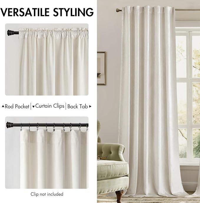 MIULEE Velvet Curtains 52x108 inches 2 Panels Ivory Room Darkening Curtains | - Image 2
