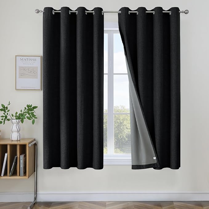 Joydeco Black Blackout Curtains 63 Inch Long 2 Panels Set by JOYDECO
