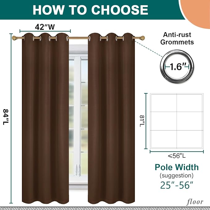 Diraysid 100% Blackout Curtains Chocolate Brown Linen Curtains - Image 5