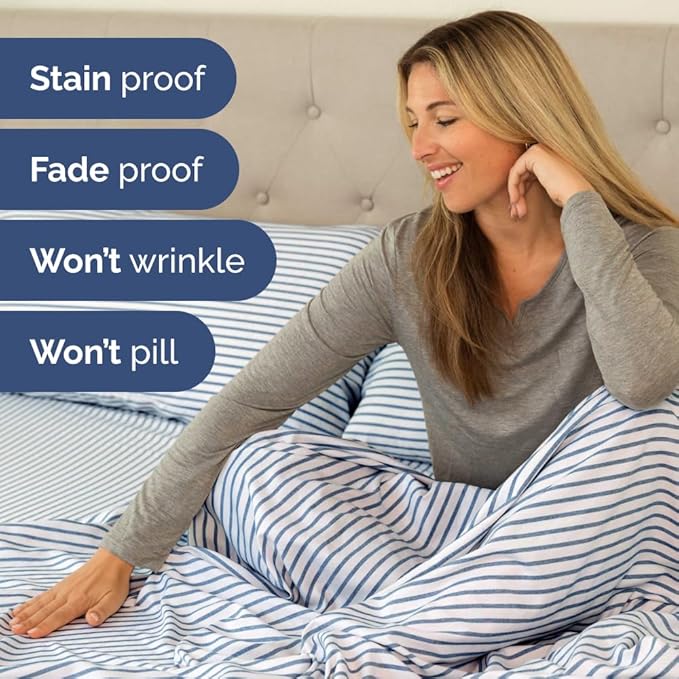 Split Head King Sheet Set – 4 Piece Flex Split Top King Sheets for Adjustable Beds - Fits 14” to 16" Mattress w/ Deep Pockets - Breathable & Cooling - Luxury Bedding and Wrinkle Free - Blue Stripes 3