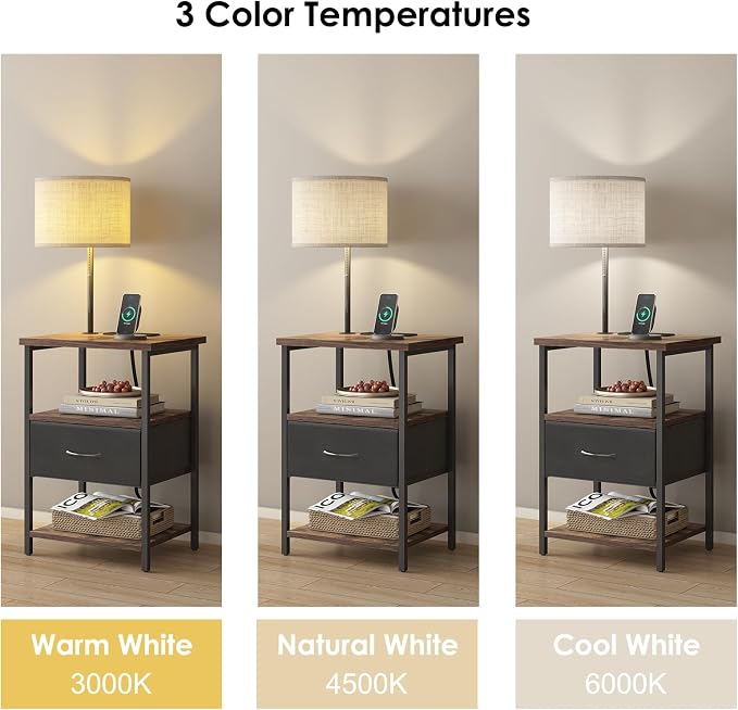 Fixwal Nightstand with Lights Bedside Table with 3 Color Temperatures Bulb - Image 5