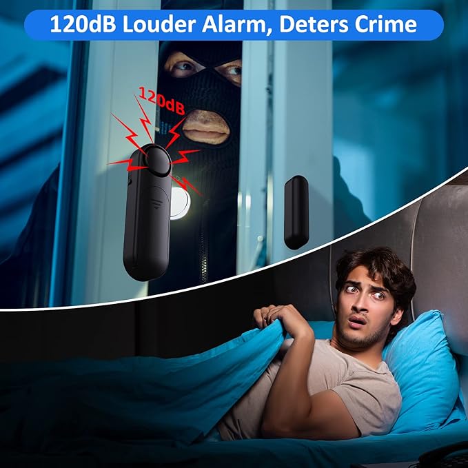 AKOYU Window and Door Alarm When Opened (2 Pack) for Kids Safety/Home Security, Wireless Opening Sensor Alarms for Sliding Glass Door, 120dB Burglar Alert, Ideal for Business,Garage,Apartment, Black