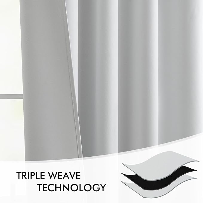 MIULEE Greyish White Back Tab Blackout Curtains 52x96 Inch Long 2 Panels | Rod - Image 7